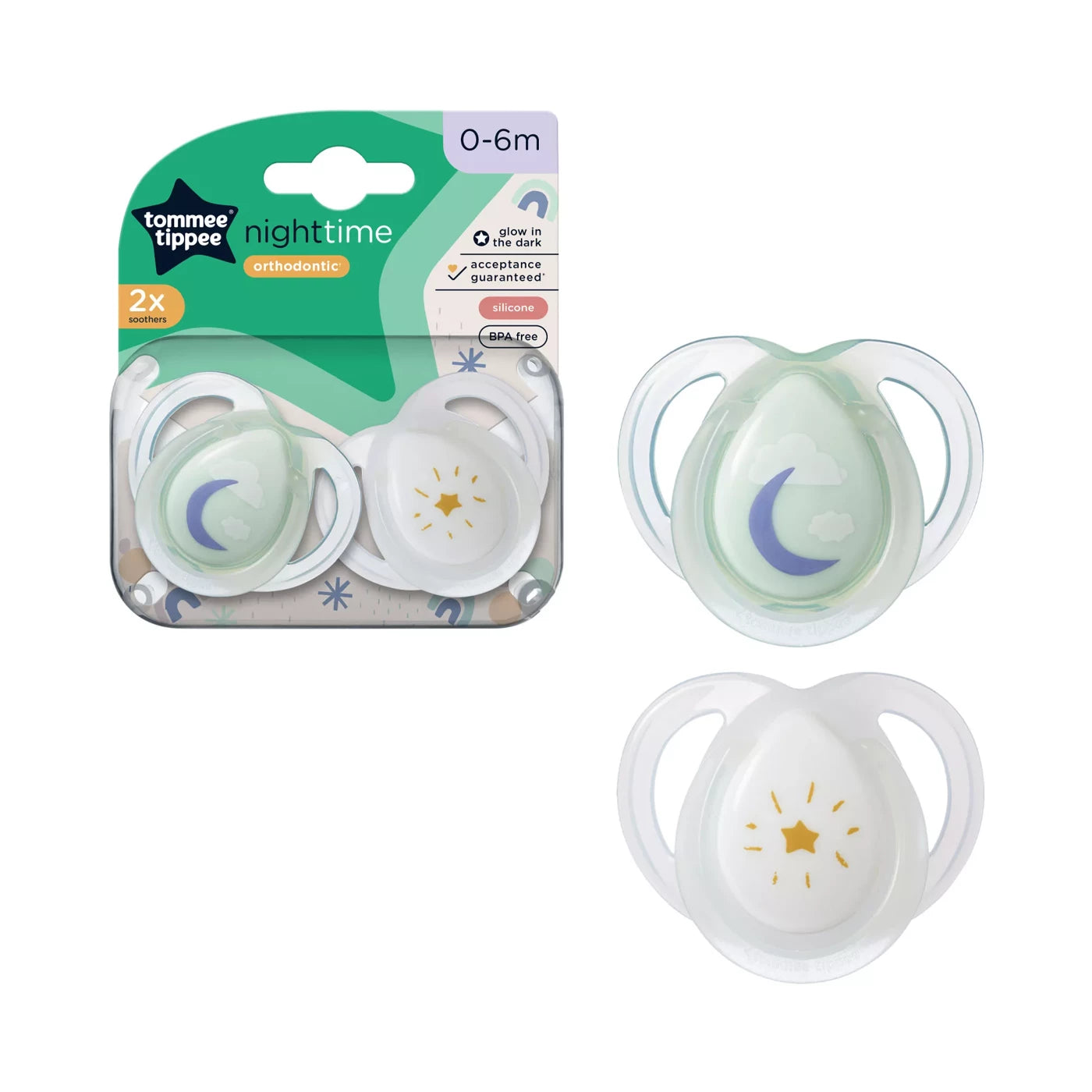 Baby Soothers Tommee Tippee night time soothers for baby, 0- 6 months - 2 pack - Glow in the Dark $8.80