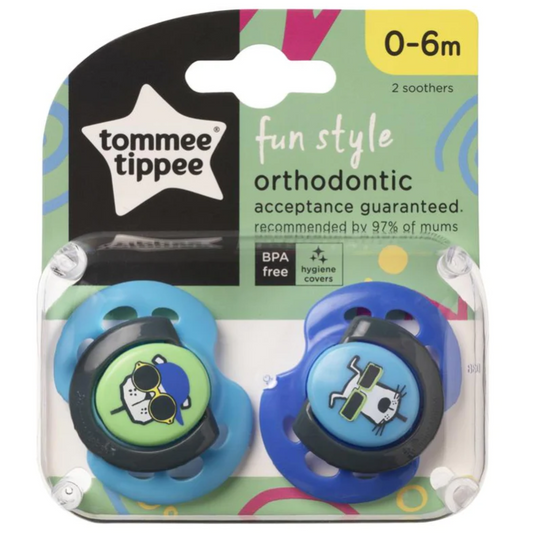 Fun Style Soothers 2-Pack (0-6 Months) - Orthodontic Silicone Baby Dummies
