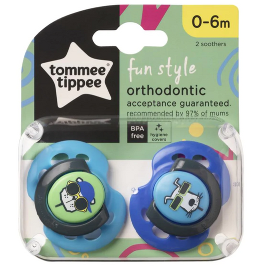 Tommee Tippee Fun Style Soothers 0-6m 2 Pack Dummies - Assorted