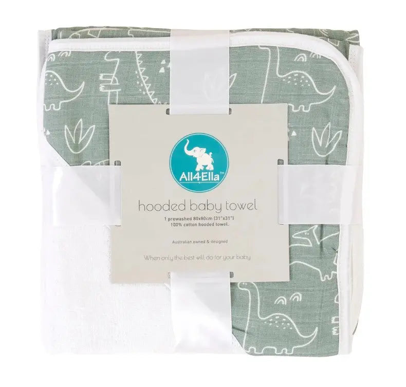  Hooded Towel - Dino Sage All 4 Ella 