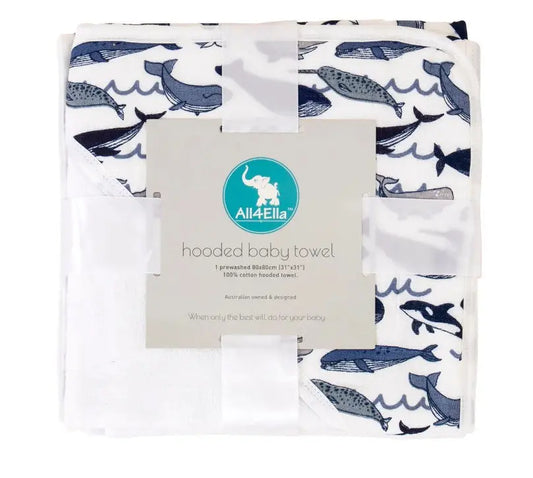  Hooded Towel - Whales All 4 Ella 