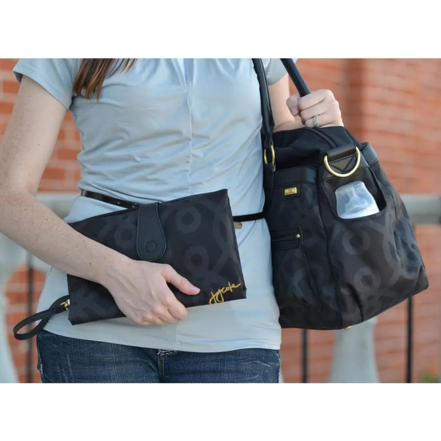 Nappy Bags JJ Cole Clutch - Best Nappy Changing Clutch for Baby - Black and Gold JJ Cole 19.99