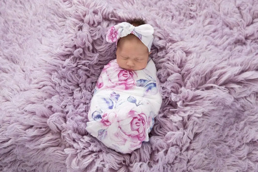 Swaddles & Wraps Snuggle Hunny Lilac Skies I Baby Jersey Wrap & Topknot Set Snuggle Hunny 49.95