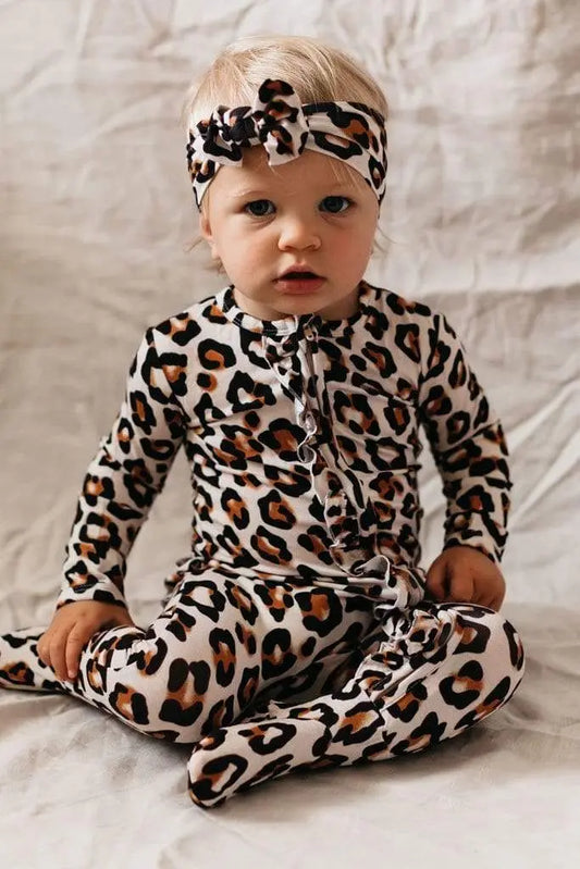 Romper Zip Ruffled Romper - Natural Leopard OiOi Bamboo 42.00